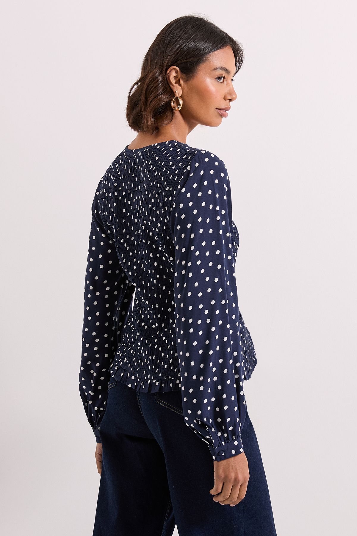Dorothy Perkins Navy Spot Shirred Bodice Button Through Top Navy image 3