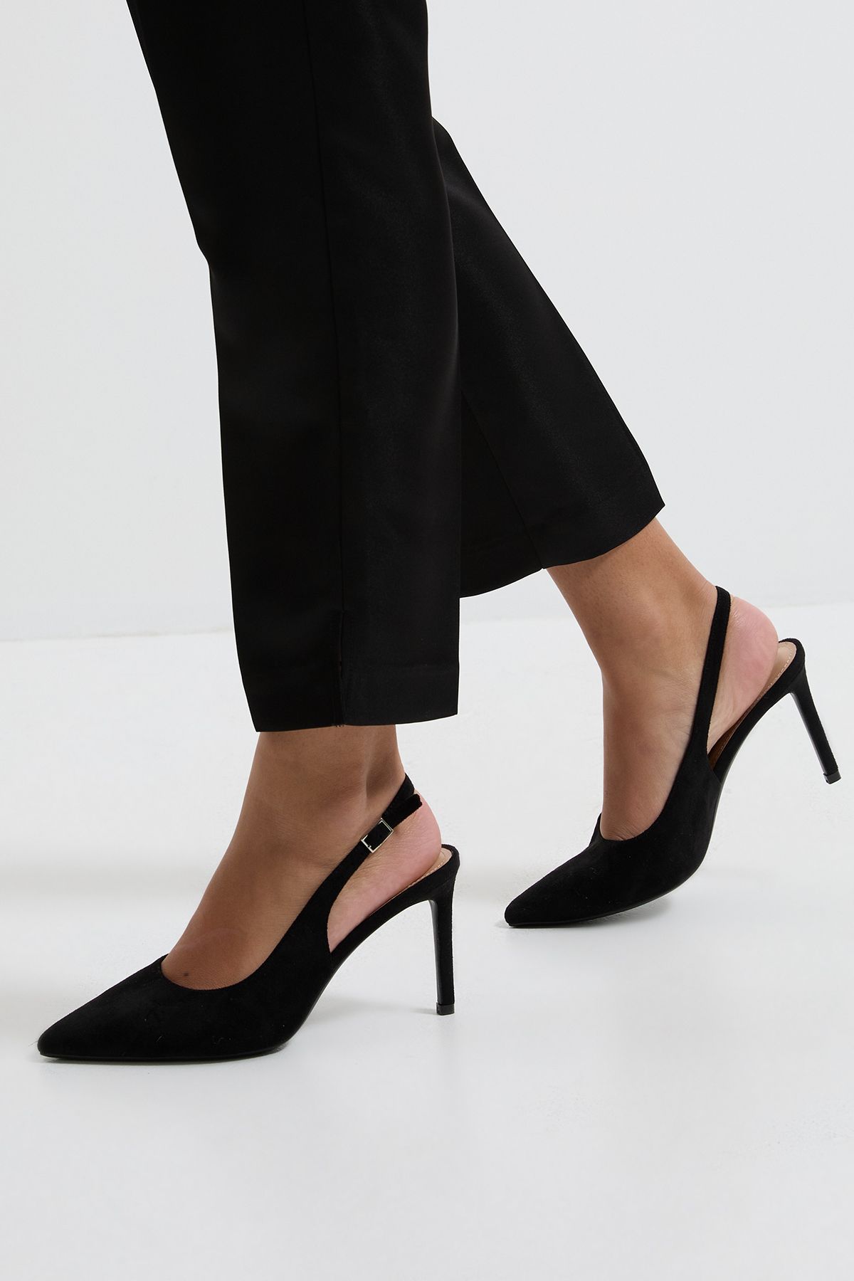 Dorothy Perkins Wide Fit Dasha Sling Back High Stiletto Court Shoes Natural Black image 2