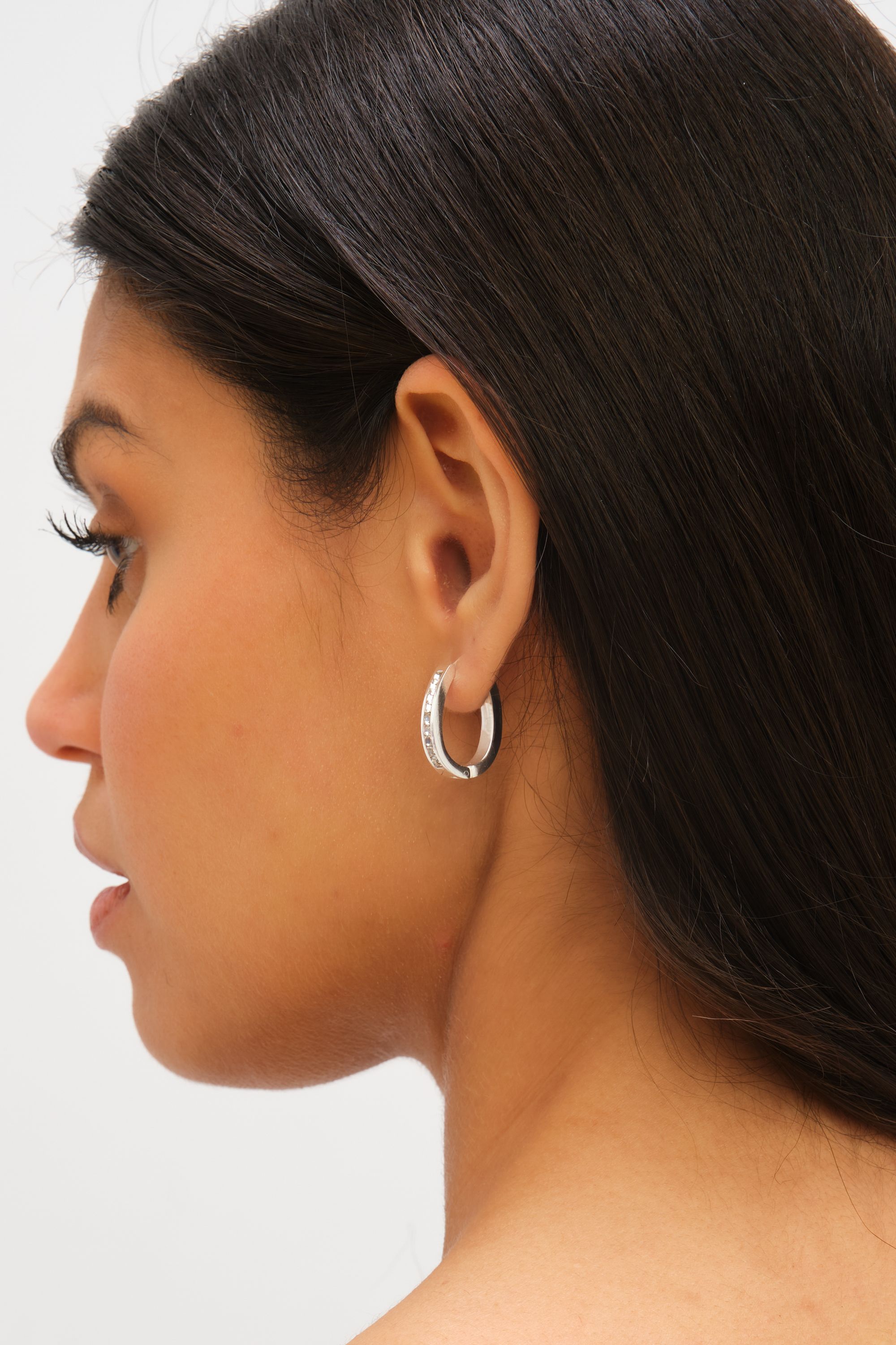 Jon Richard Waterproof Silver Plated Crystal And Polished Hoop Earrings image 4