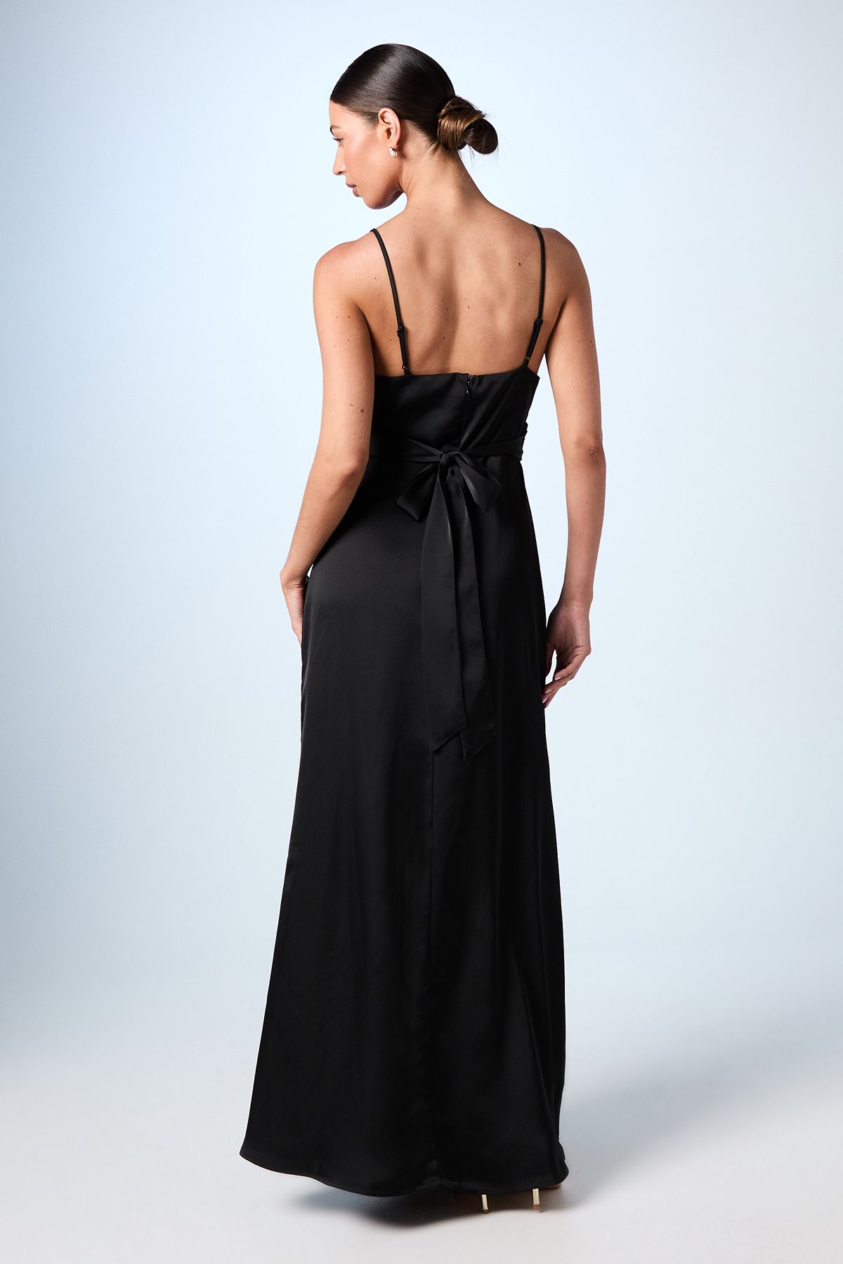 Coast Wrap Waist Satin Cami Bridesmaid Dress Black image 3