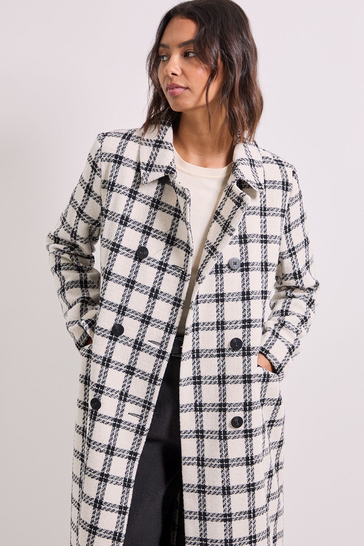 Dorothy Perkins Check Longline Coat Mono image 2
