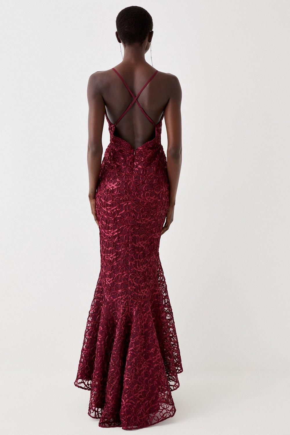 Coast Plunge Neck Bodycon Fishtail Maxi Dress Aubergine image 4