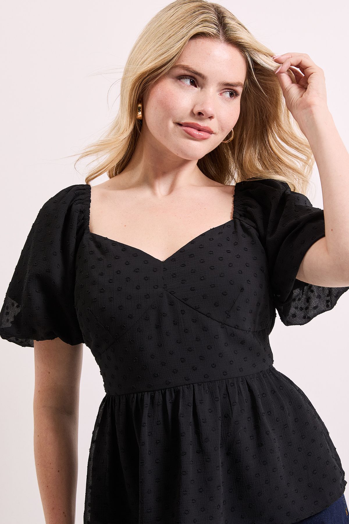 Dorothy Perkins Sweetheart Tie Back Puff Sleeve Top Black image 3