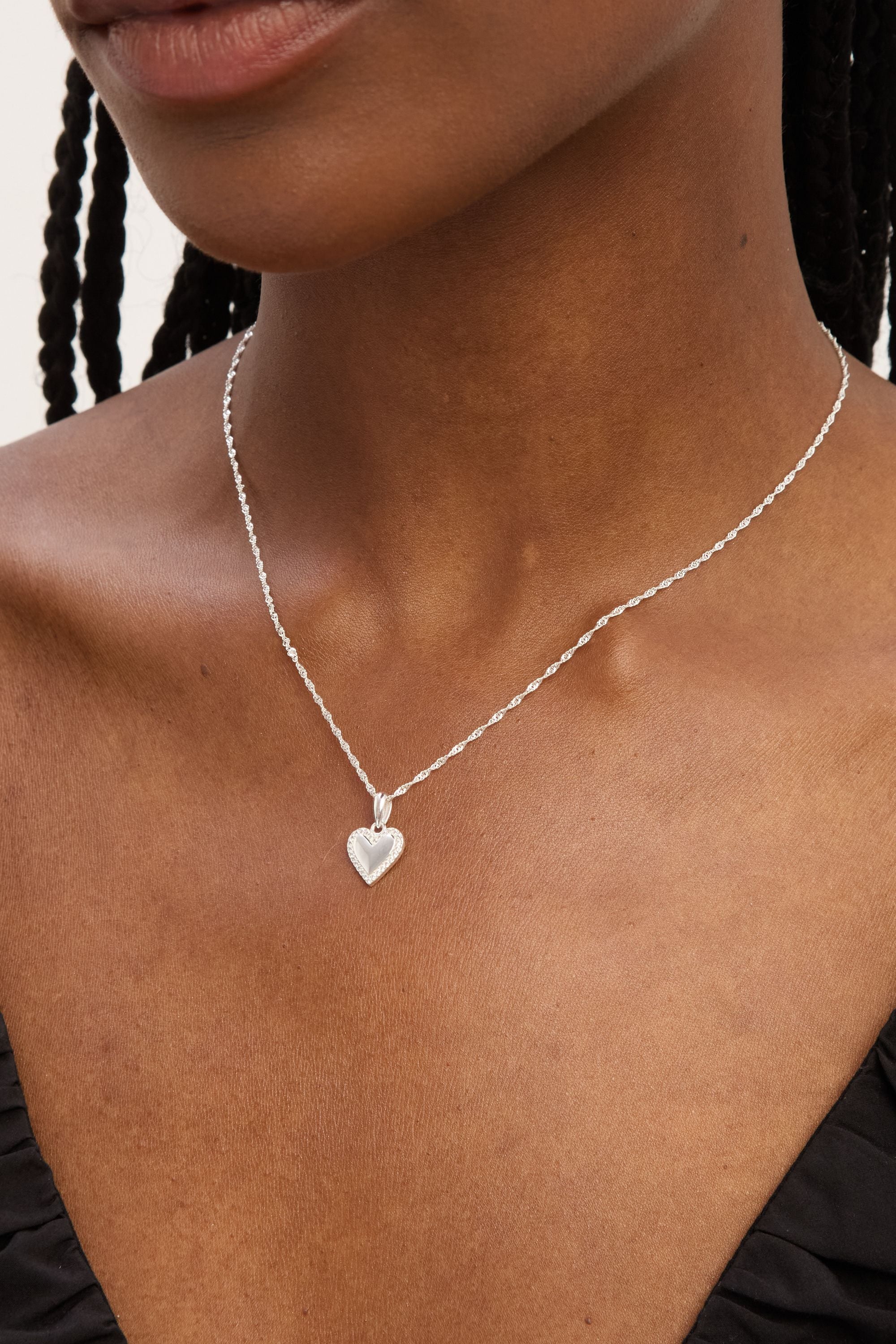 Simply Silver Sterling Silver 925 Polished and Pave Heart Pendant image 4