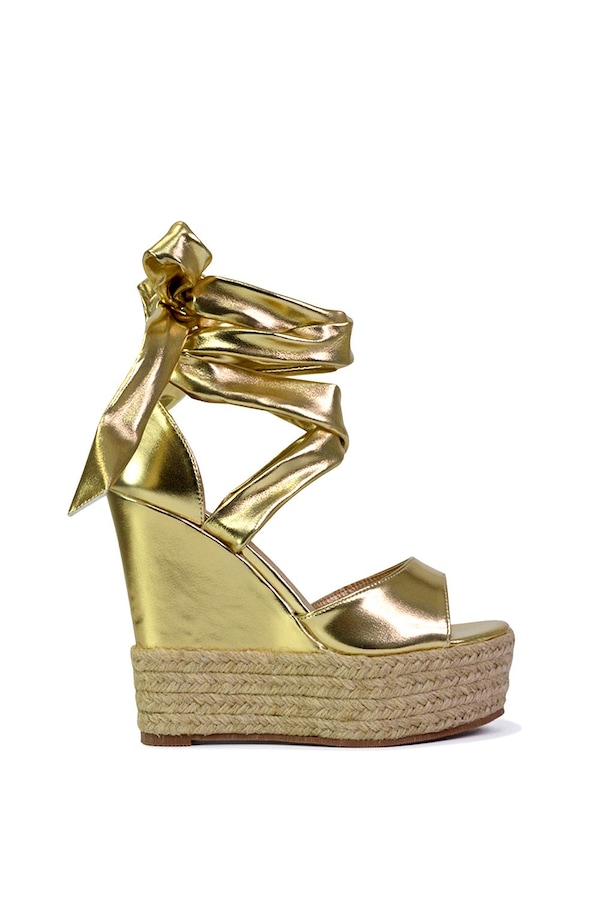 XY London 'Sansa' Tie Up Woven High Wedge Platform Heel Sandals