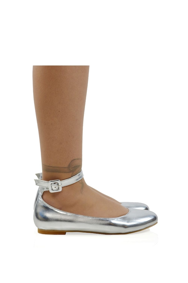 XY London 'Kimmie' Flat Ballerina Pump Shoes with Ankle Strap