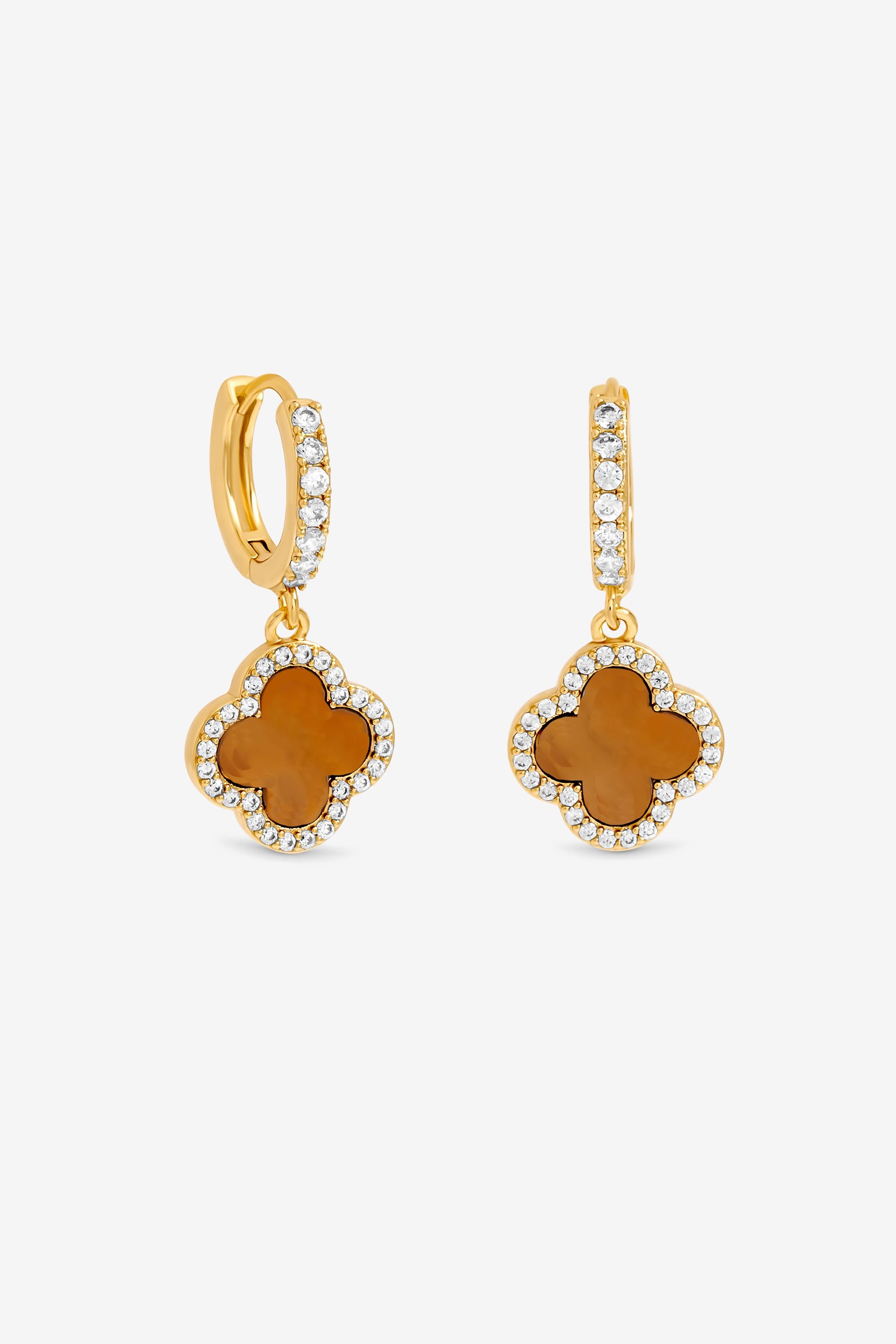 Jon Richard Gold Plated and Tigers Eye Clover Huggie Earrings image 1
