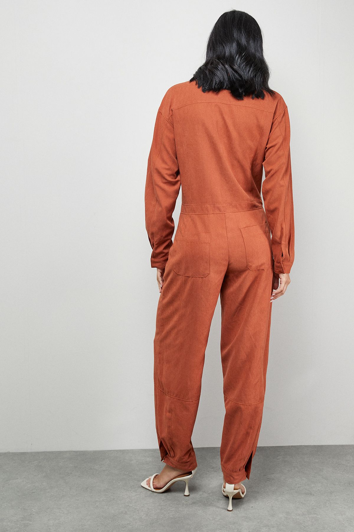 Warehouse Peach Satin Utility Boilersuit Jumpsuit Rust image 3