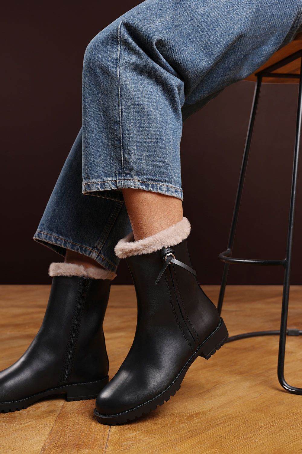 Where's That From 'Virena' Wide Fit Mid Calf Low Heel Boots with Faux Fur Trim Side Zip image 1