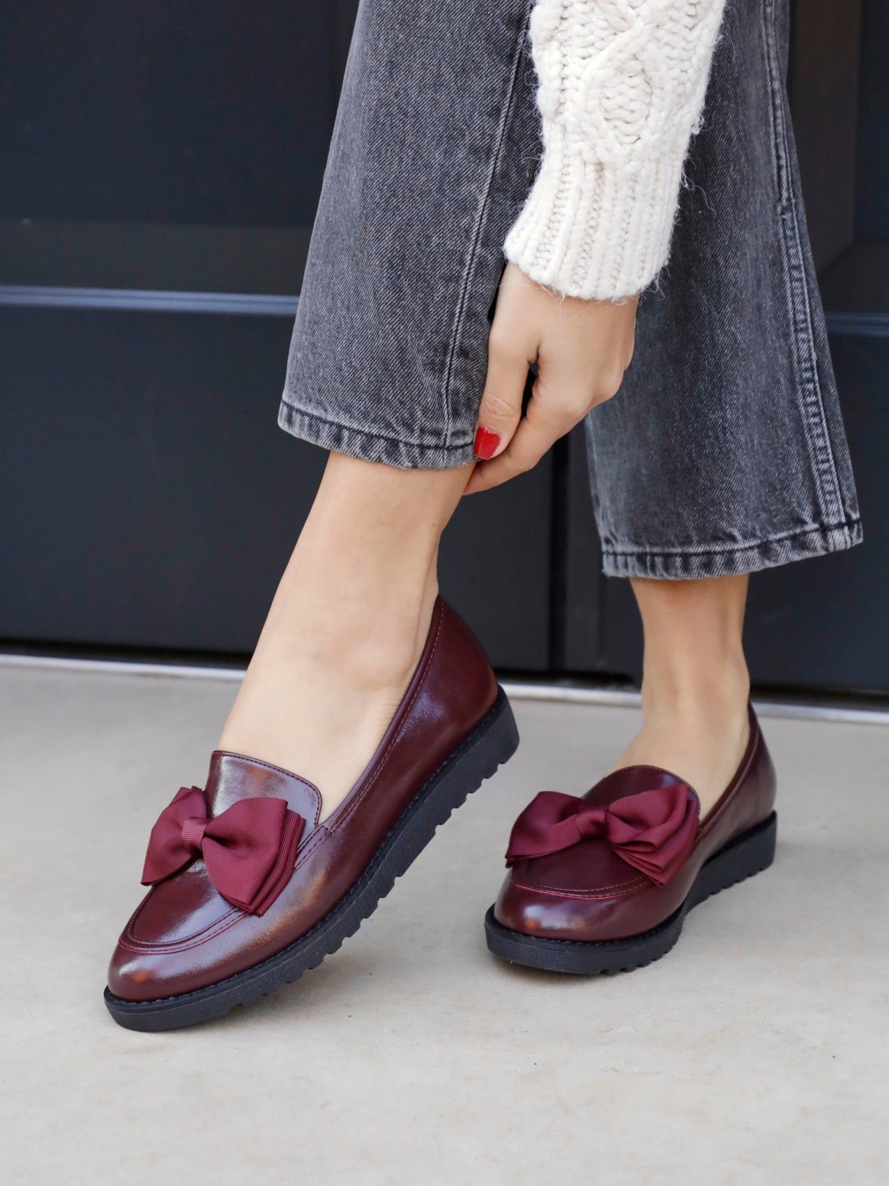 Linzi Cathy Burgundy High Shine Classic Slip On Loafer image 6