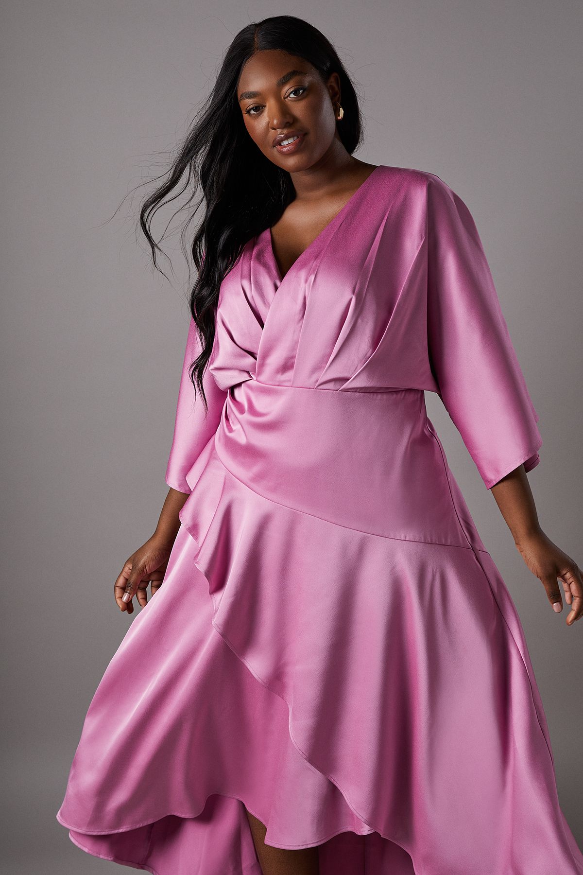Coast Plus Satin Back Crepe Ruffle Wrap Midi Dress Pink image 2