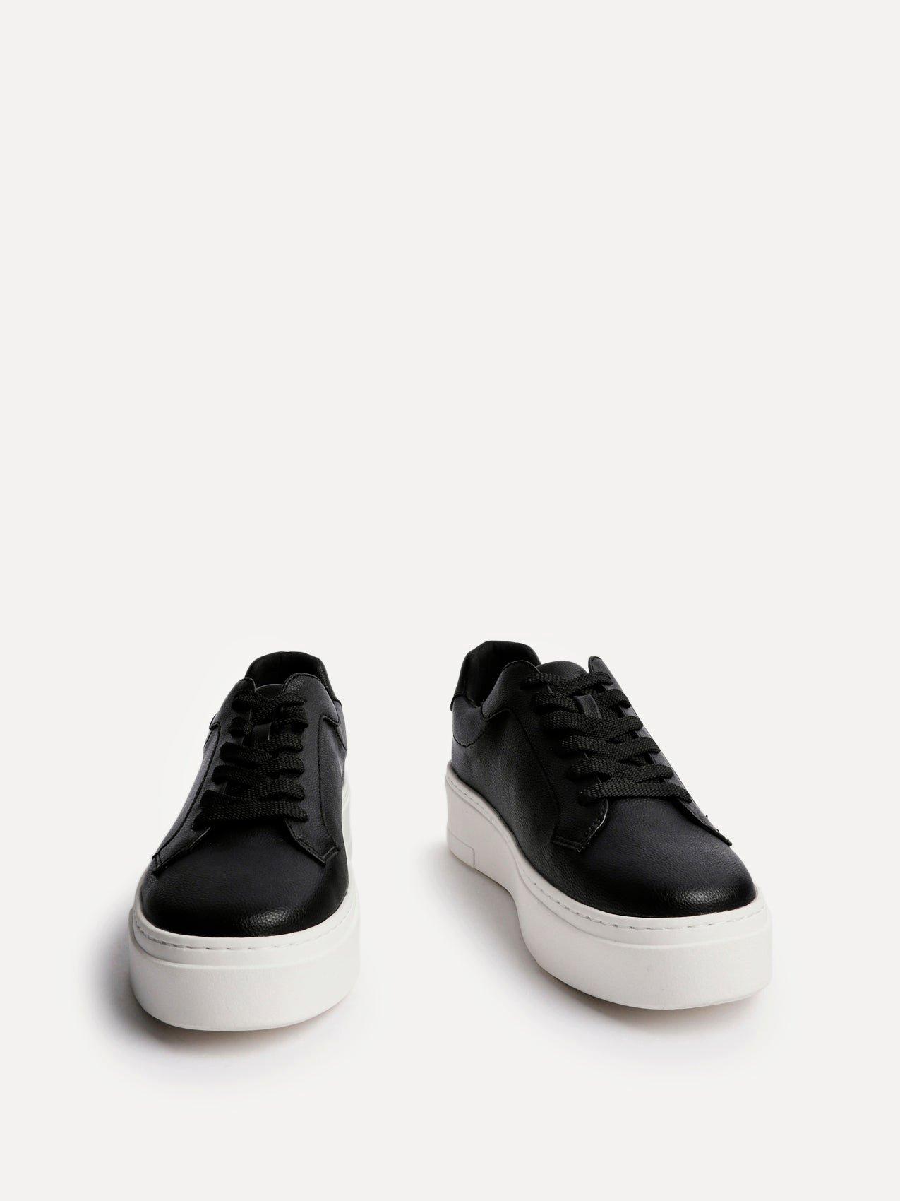 Linzi Jersey Black Faux Leather Lace Up Flatform Trainers image 3