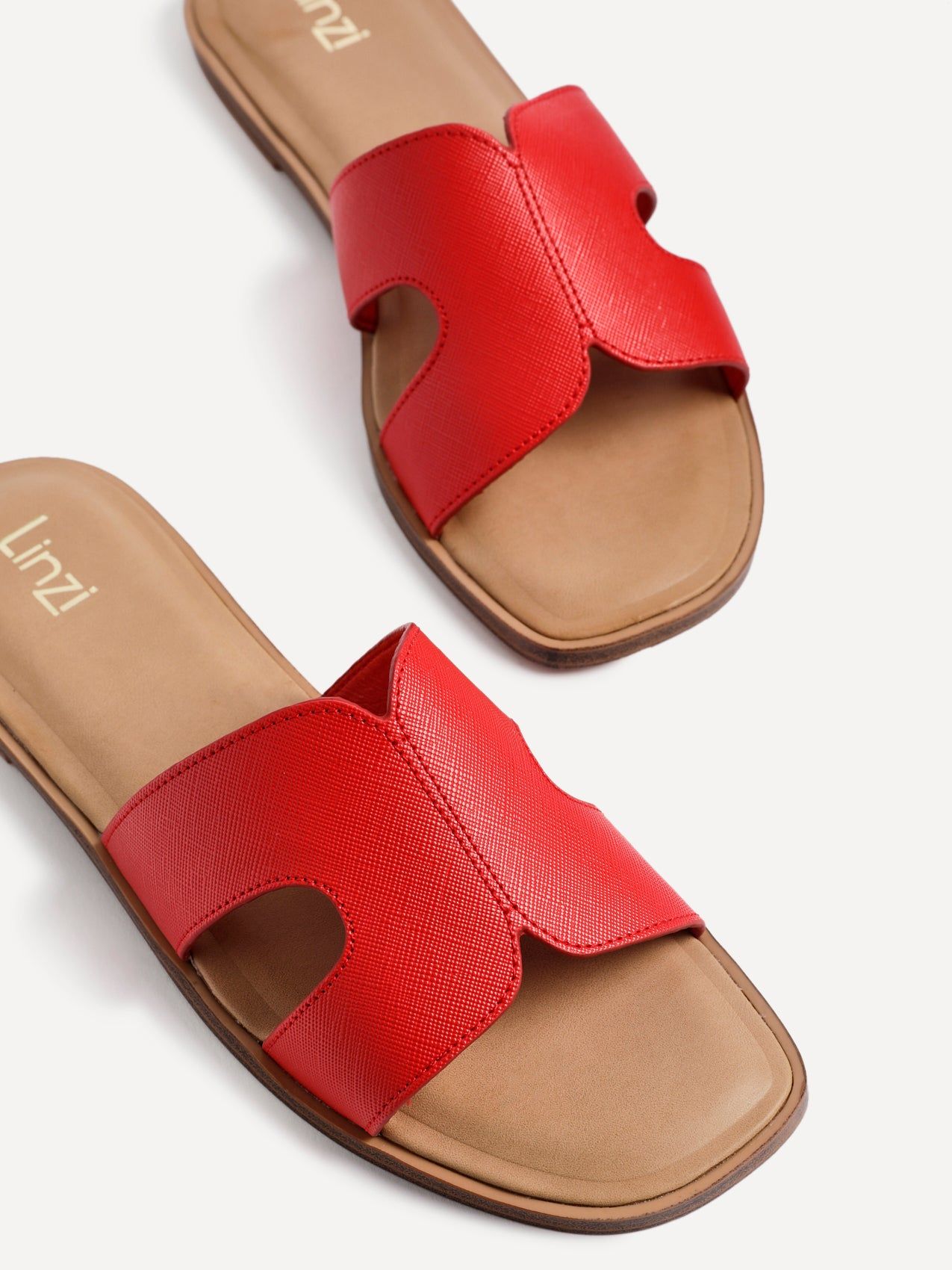 Linzi Petra Red Faux Leather Link Design Flat Sandal image 4
