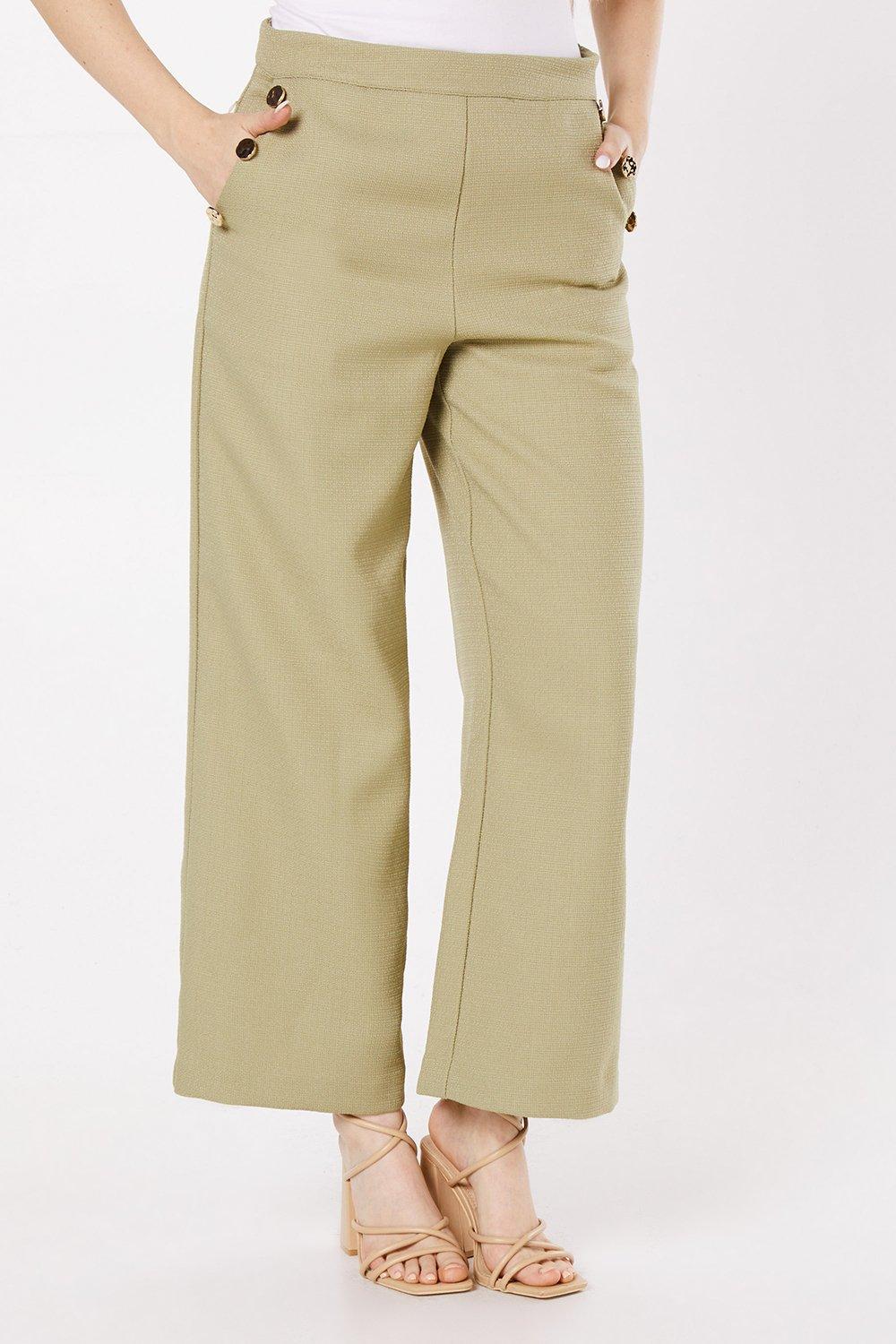 Dorothy Perkins Button Detail Crop Wide Leg Textured Trouser Neutral image 2