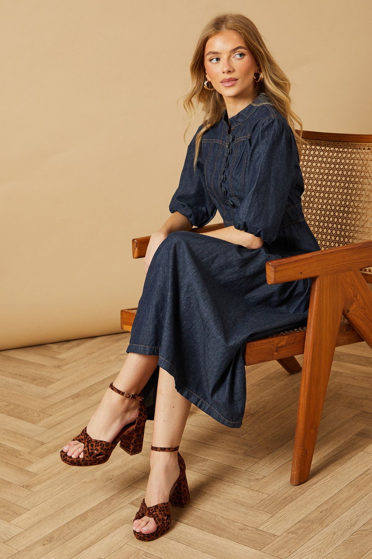 Oasis Narina Leopard Faux Suede Knotted Platform High Block Heel Sandals Leopard image 2