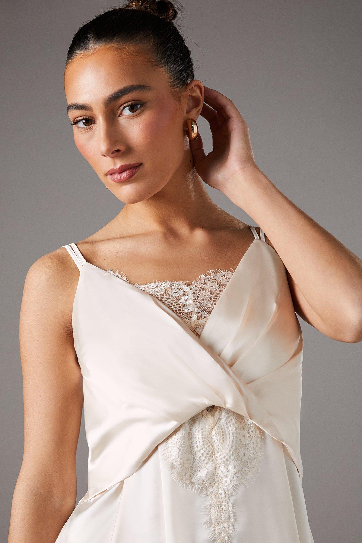 Coast Lace Insert Wrap Front Satin Vest Ivory image 3