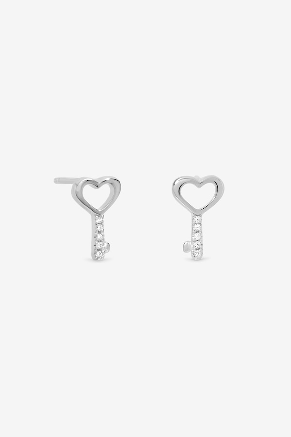 Simply Silver Sterling Silver 925 Polished Heart Key Stud Earrings
