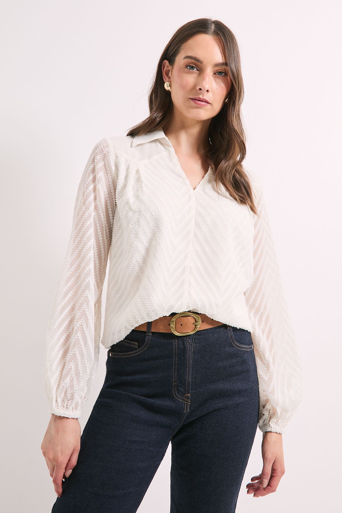 Principles Ivory Western Yoke Jacquard Blouse Ivory image 1