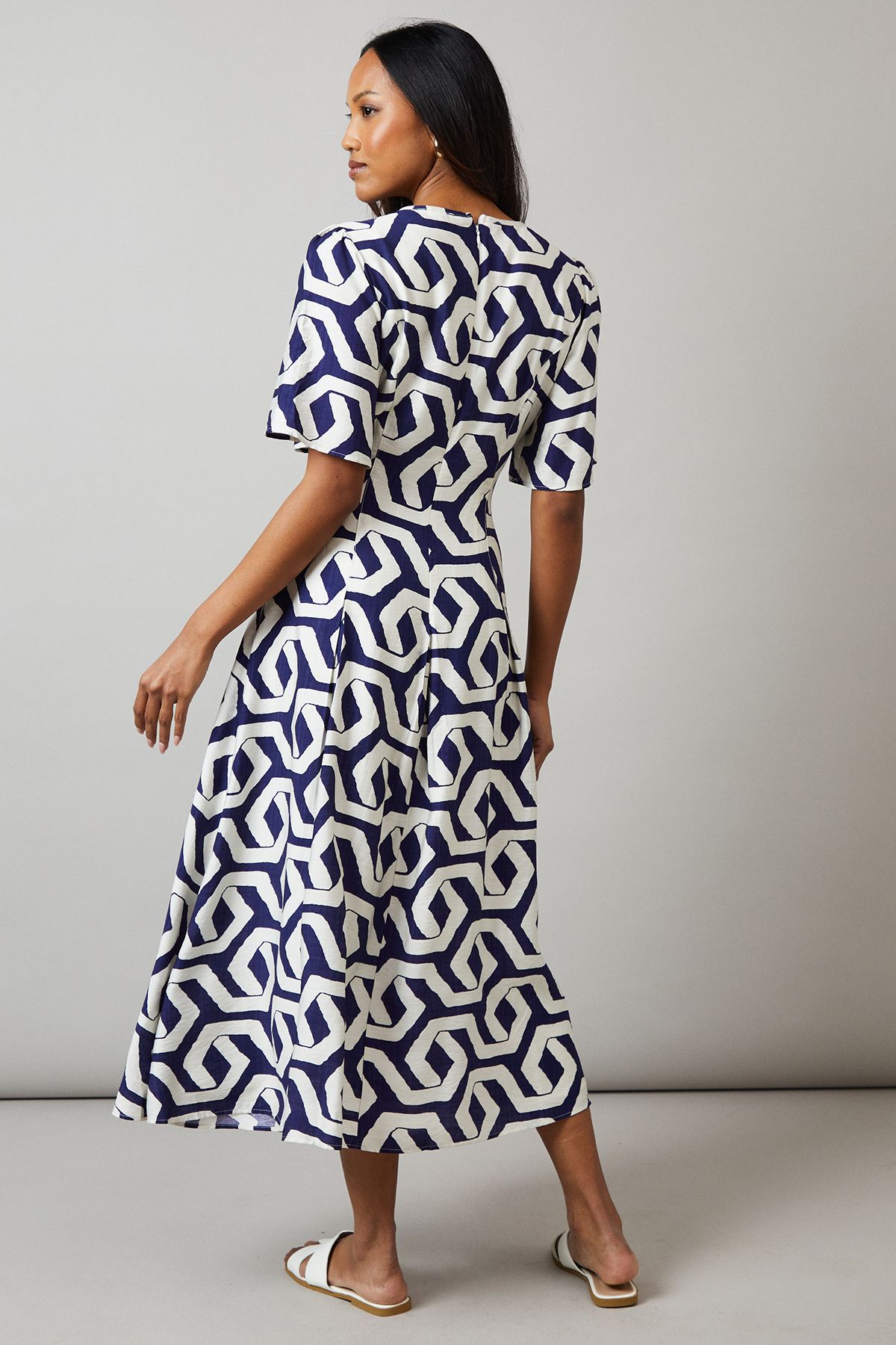 Principles Navy Geo Print Seam Detail Midi Dress Navy image 3