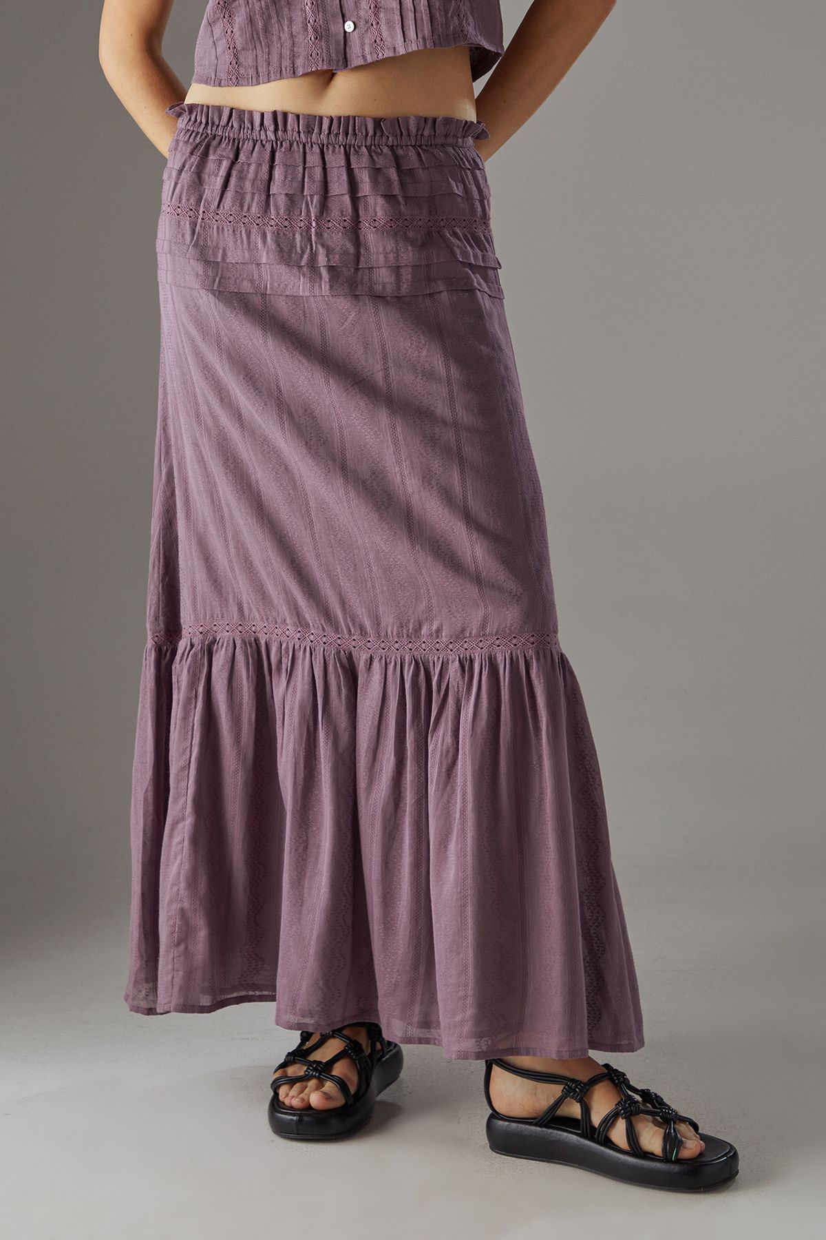 Warehouse Cotton Dobby Trim Insert Boho Skirt Mauve image 2