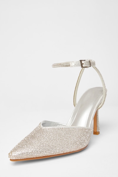 Quiz Silver All Over Diamante Court Heels
