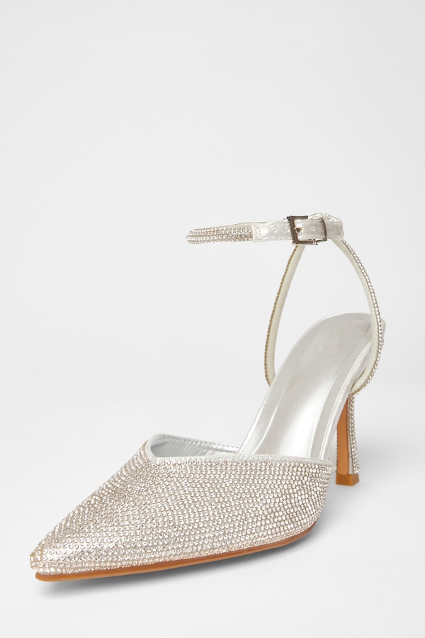 Quiz Silver All Over Diamante Court Heels