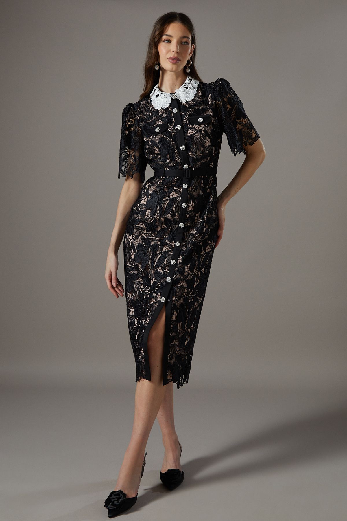 Coast Lace Shirt Dress Contrast Colour Black