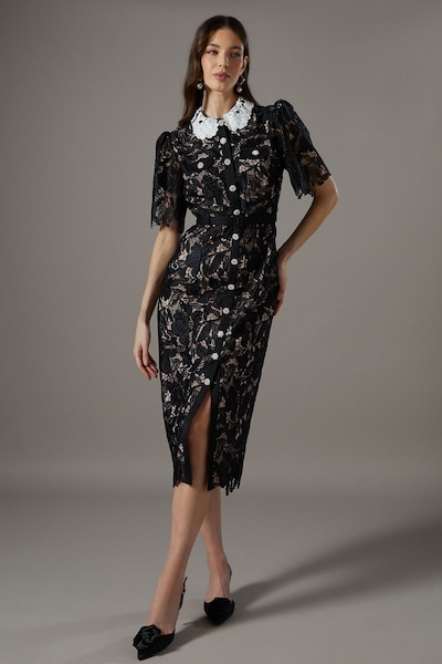 Coast Lace Shirt Dress Contrast Colour Black