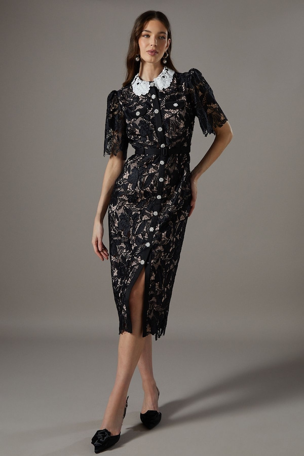 Coast Lace Shirt Dress Contrast Colour Black