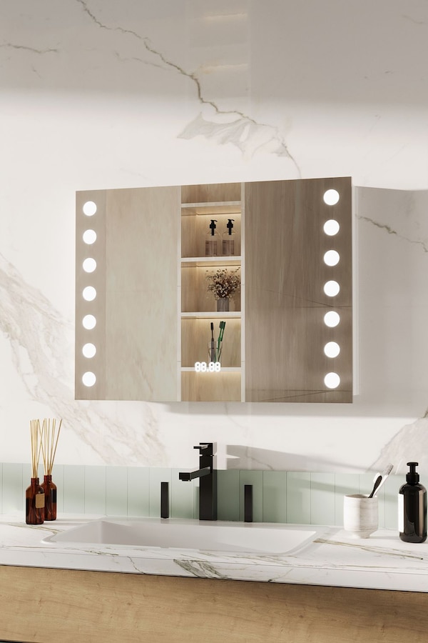 Living and Home Bathroom Horizontal LED Anti-Fog Mirror with Sensor Switch and Clock