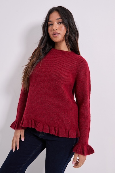 Dorothy Perkins Petite Ribbed Ruffle Cuff Jumper Red