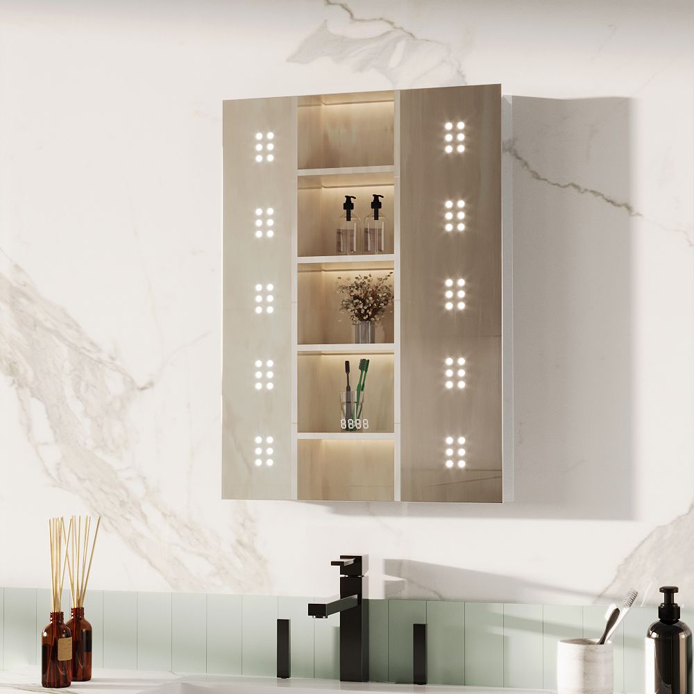 Living and Home Bathroom Anti-Fog Wall Mounting LED Vanity Mirror with Sensor Switch and Clock image 2