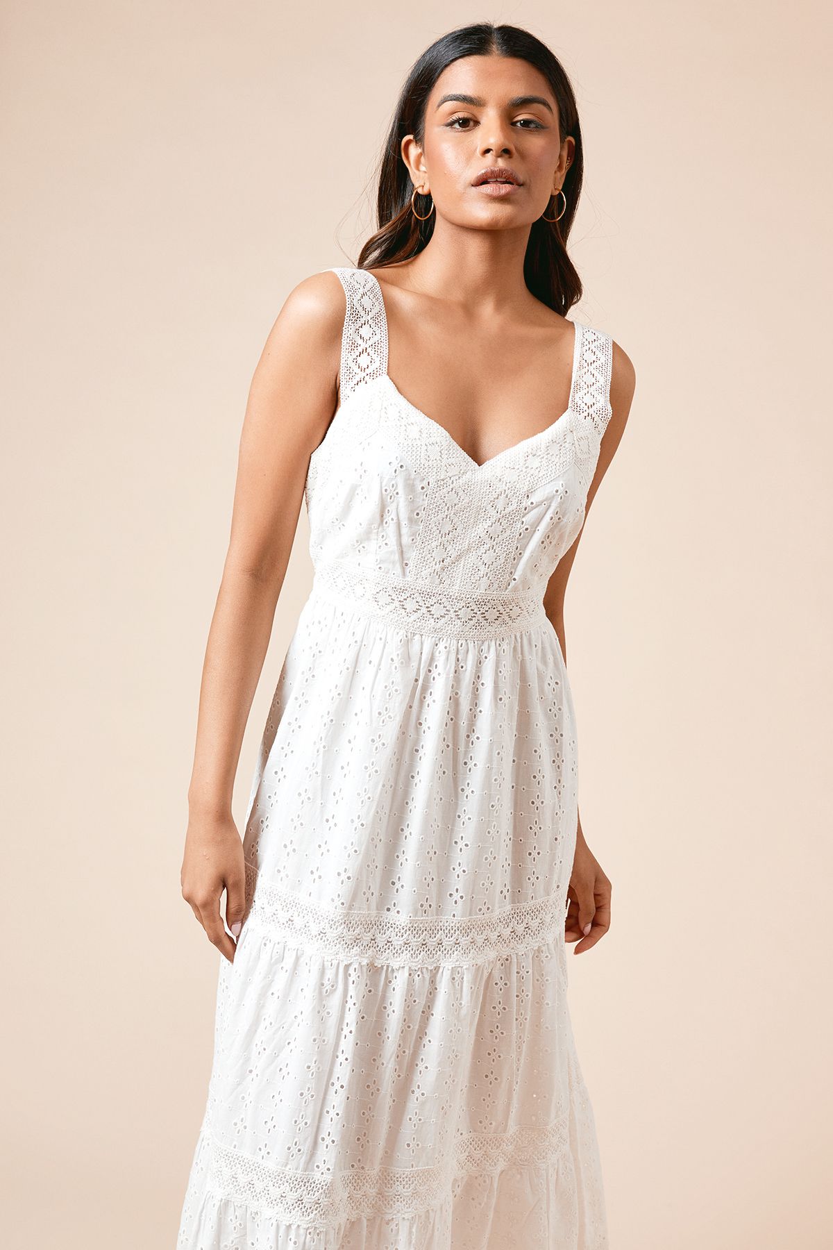 Dorothy Perkins Petite Lace Insert Broderie Strappy Midi Dress White image 2