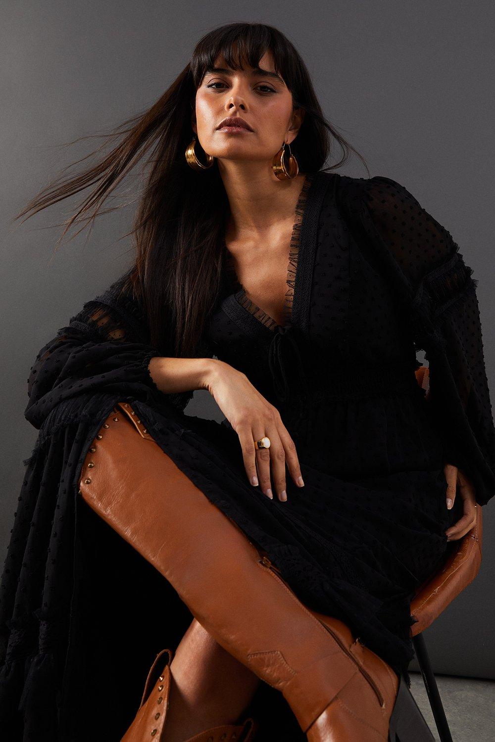 Balloon Sleeve Warehouse Black Maxi Dress Dresses Structured Puff