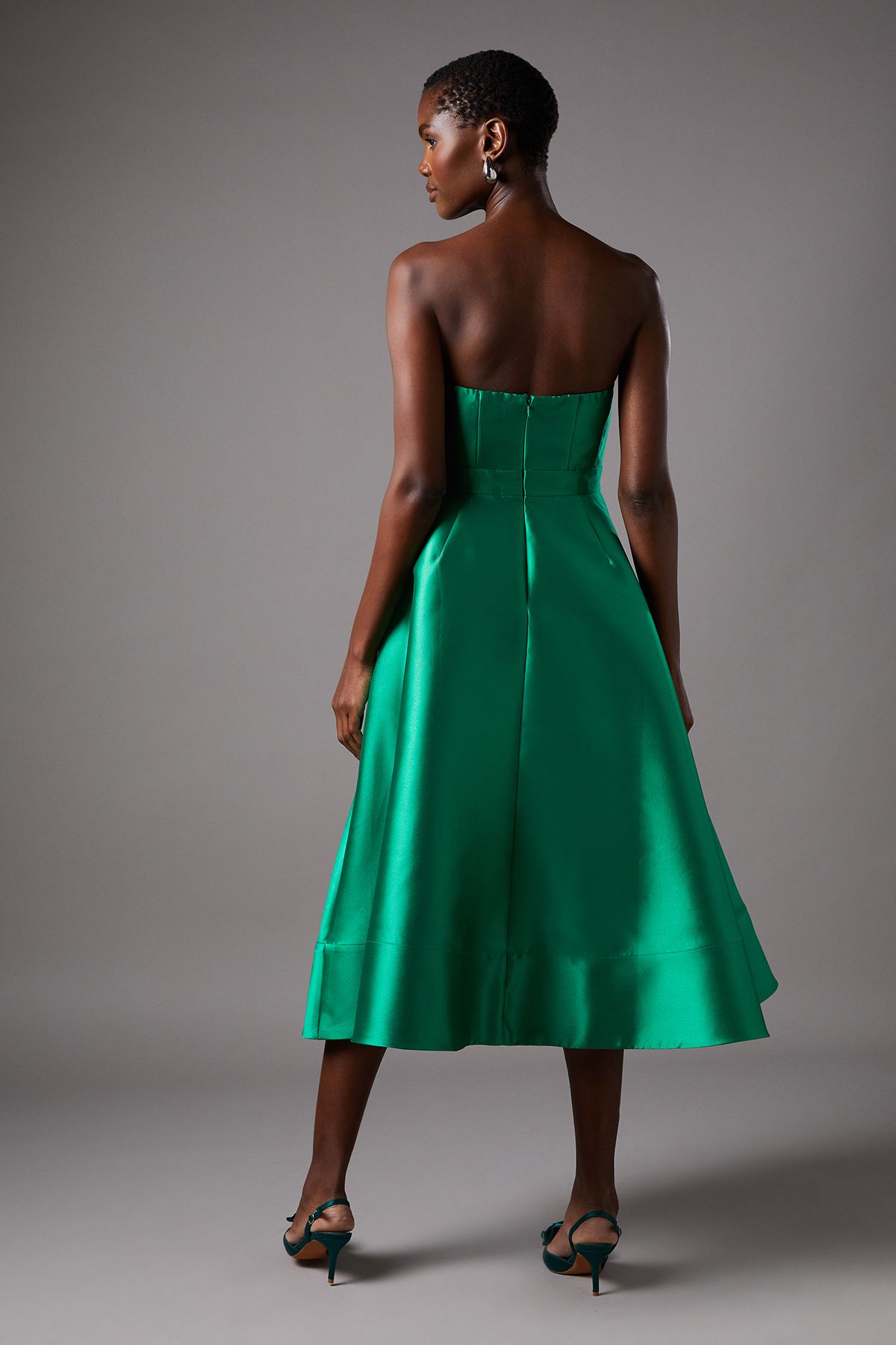 Coast Pleated Twill Midi Dress With Sweetheart Neckline Green image 4