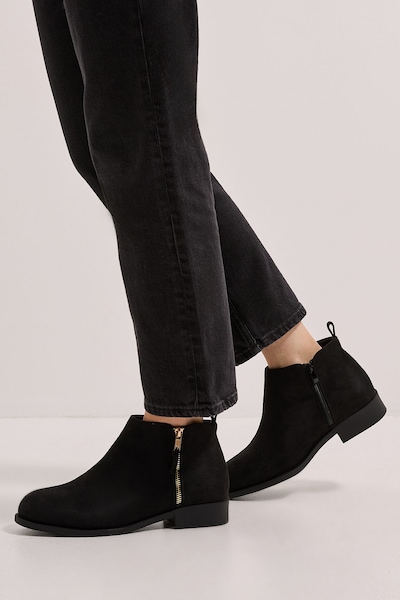 Dorothy Perkins Maddy Side Zip Flat Ankle Boots Natural Black