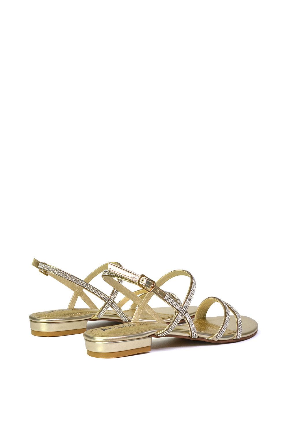 XY London 'Orla' Strappy Summer Flat Diamante Sandals Flats image 2