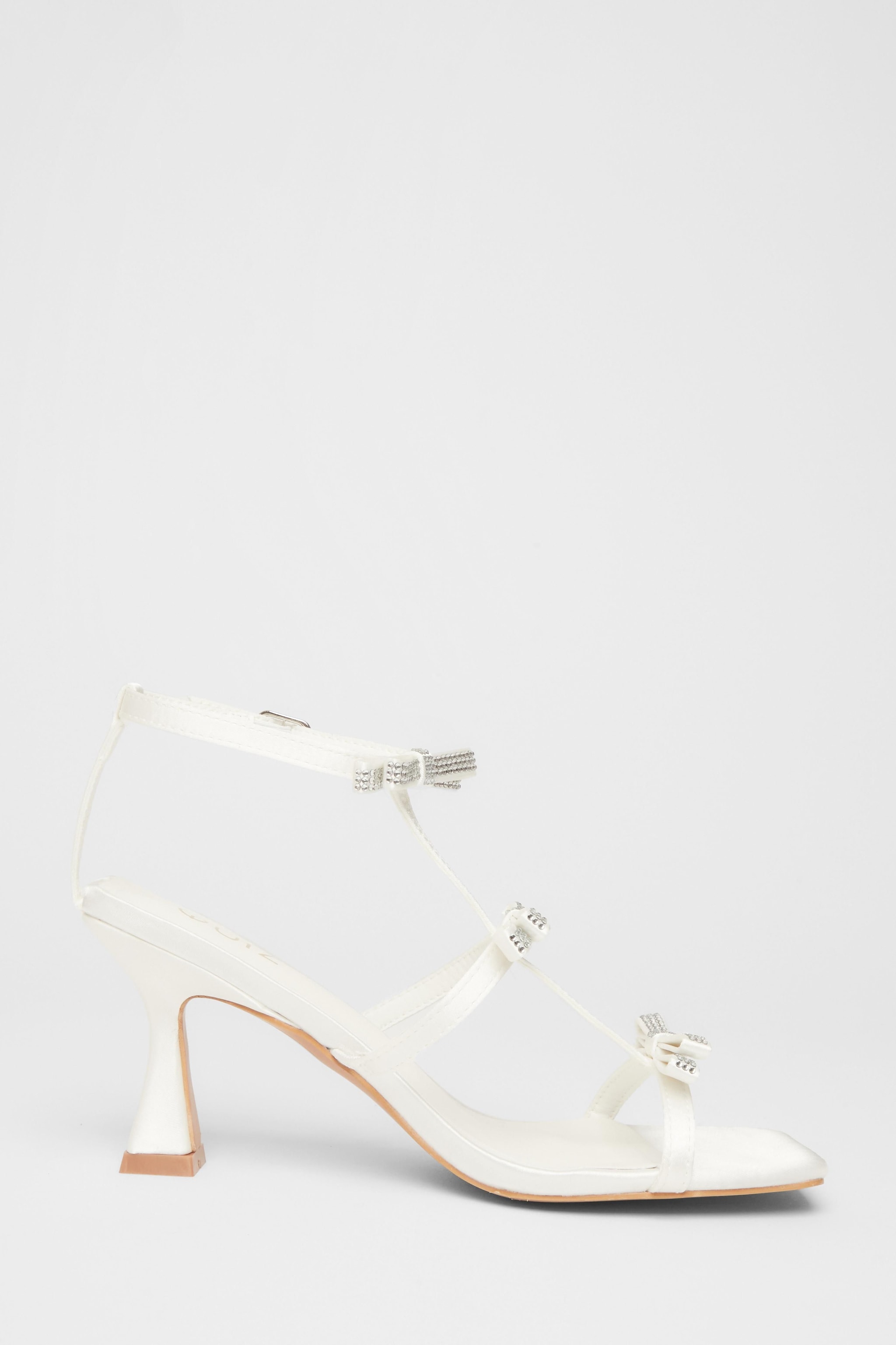 Quiz White Diamante Bow Heels image 5