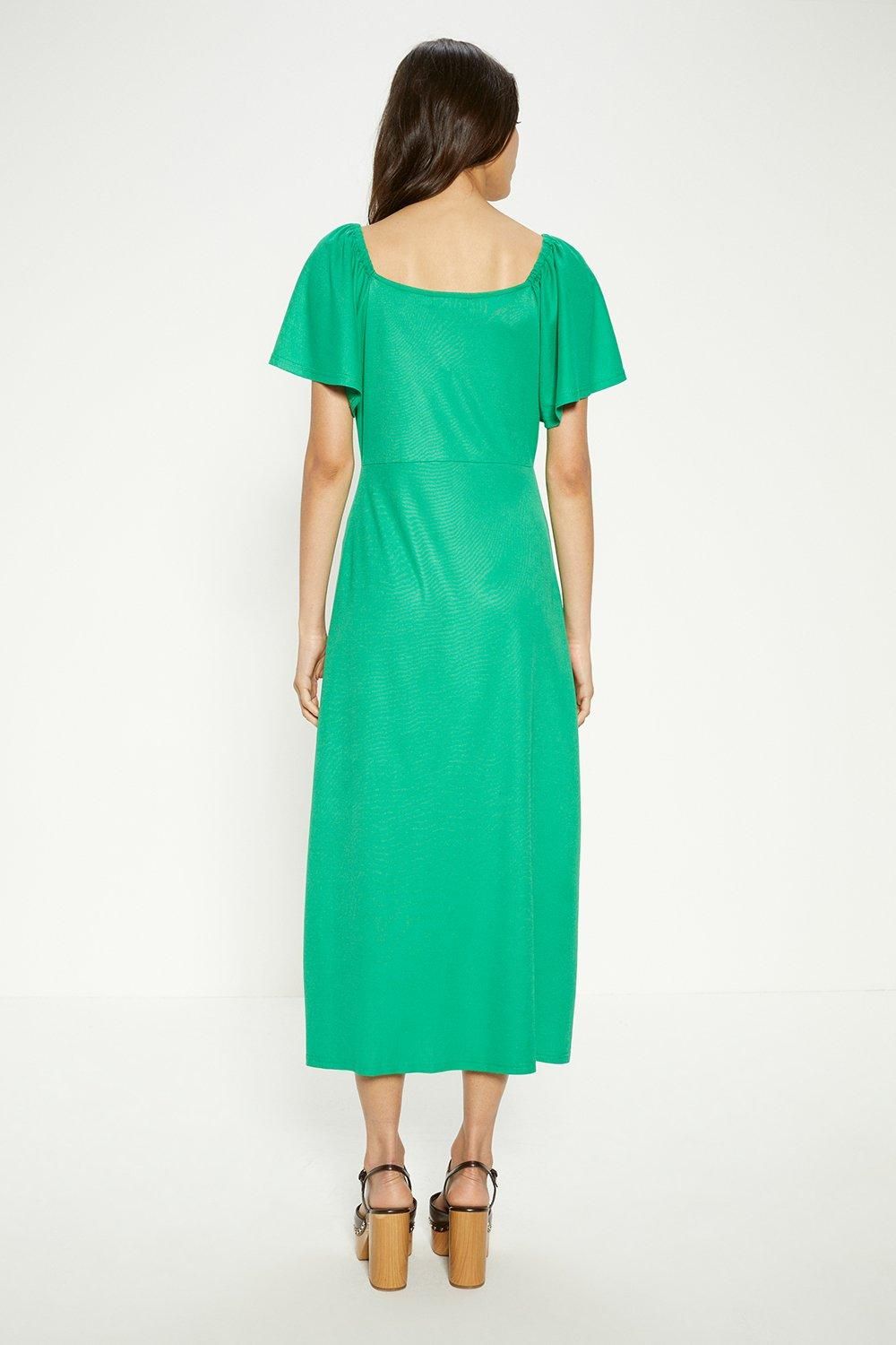 Oasis Button Through Pique Angel Sleeve Midi Dress Green image 3