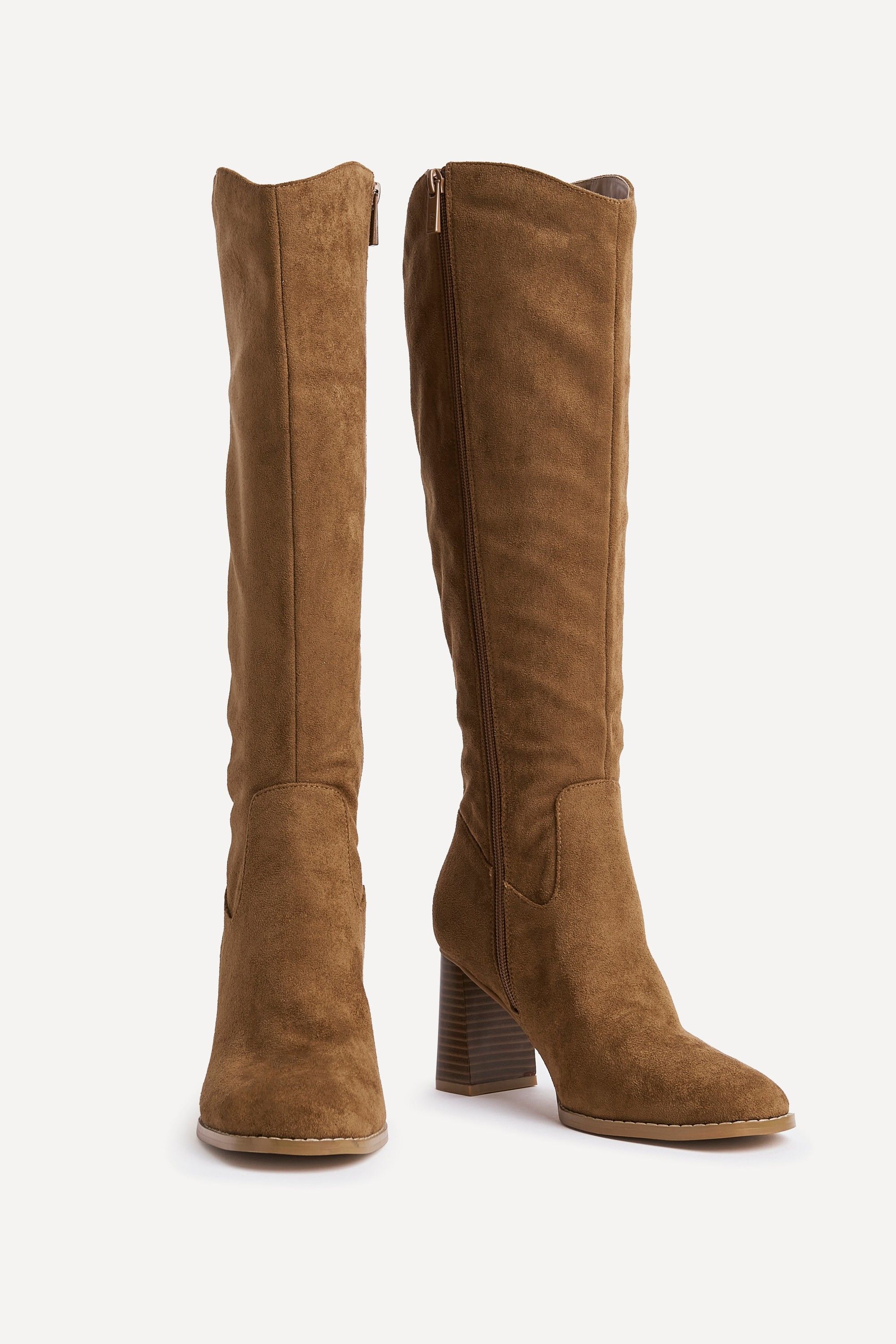Linzi Rodeo Tan Faux Suede Western Long Block Heeled Boot image 3