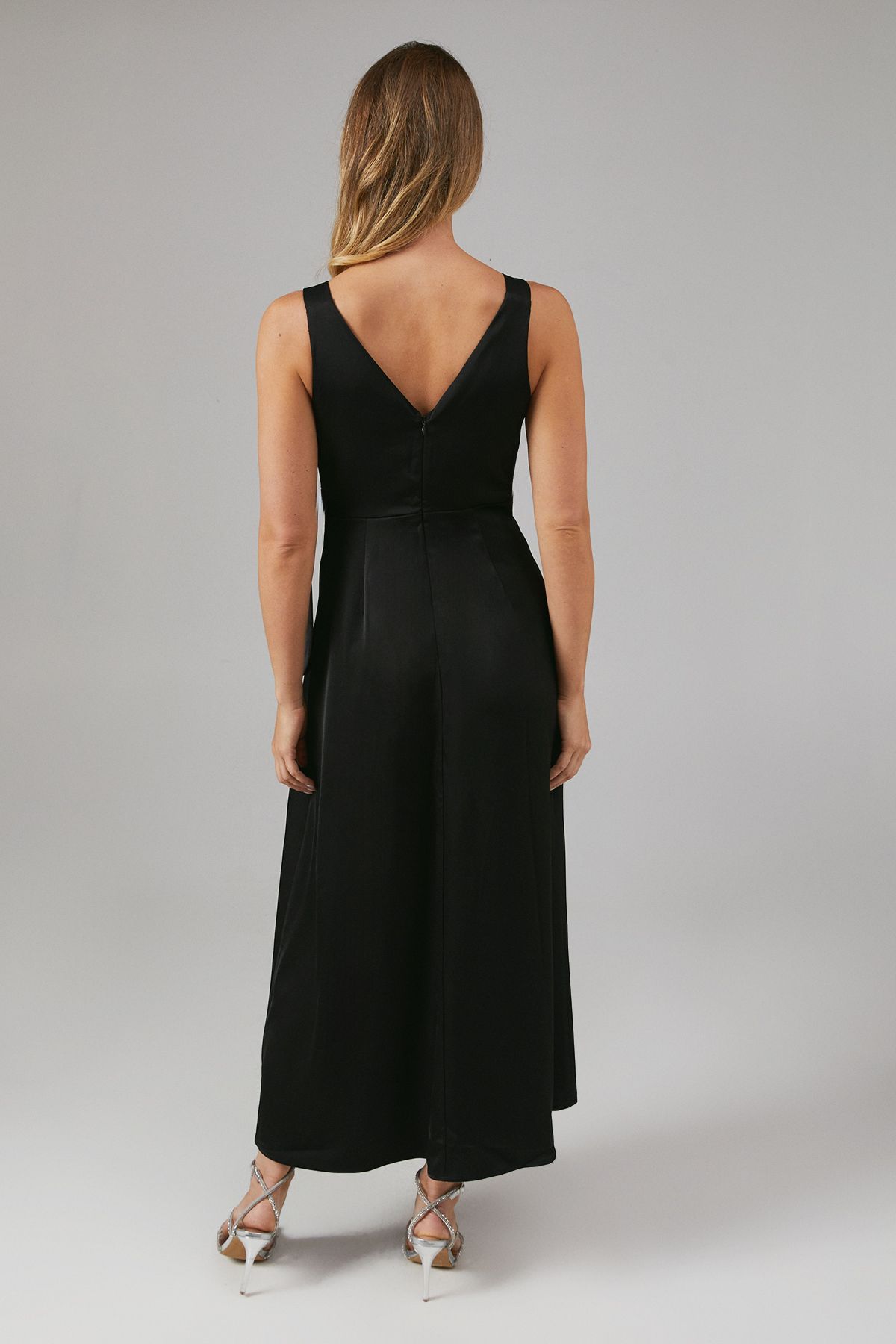 Oasis Wrap Top Satin Bridesmaid Midaxi Dress Black image 3