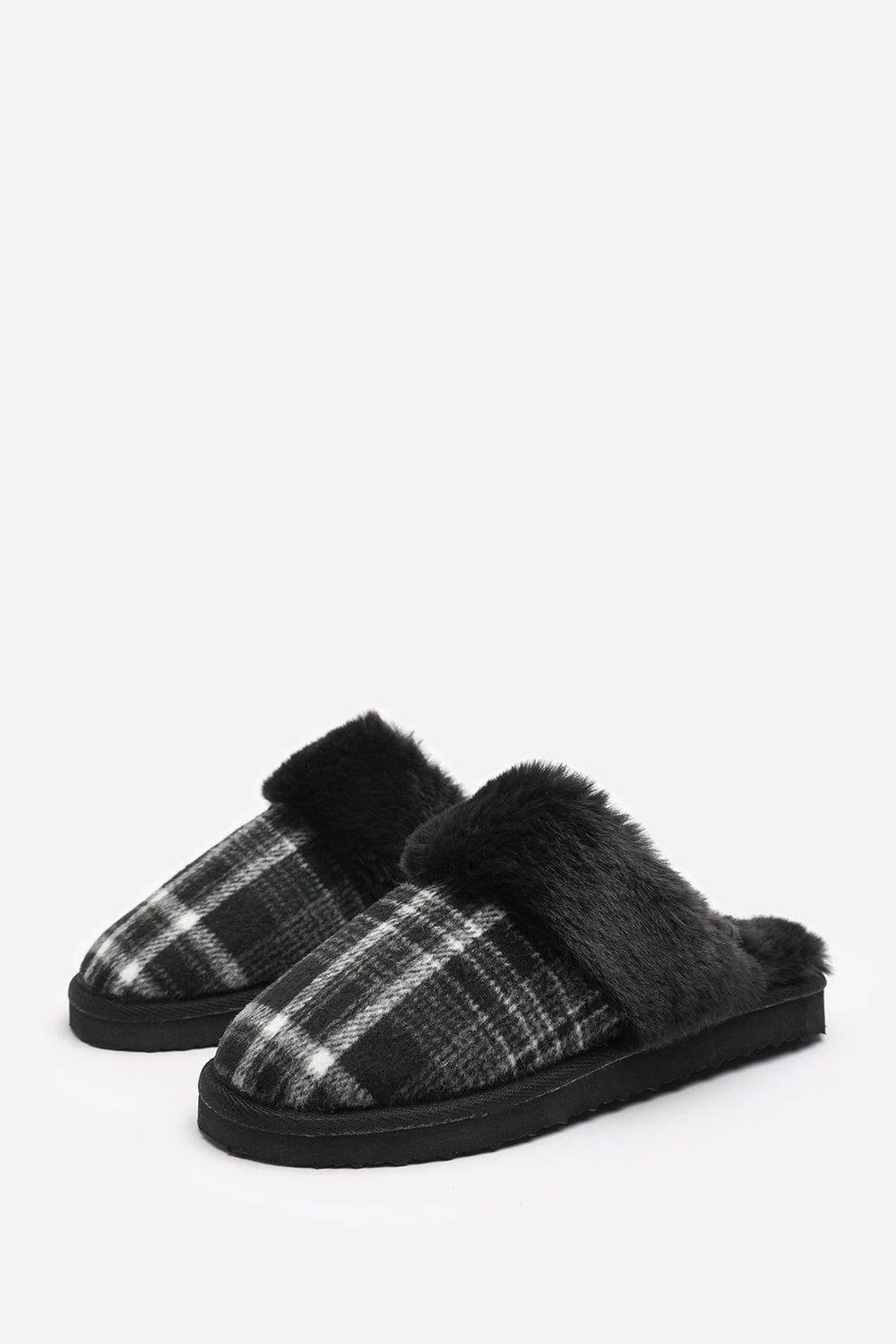 Where's That From 'Jemima' Tartan Mule Slippers with Faux Fur Trim image 4