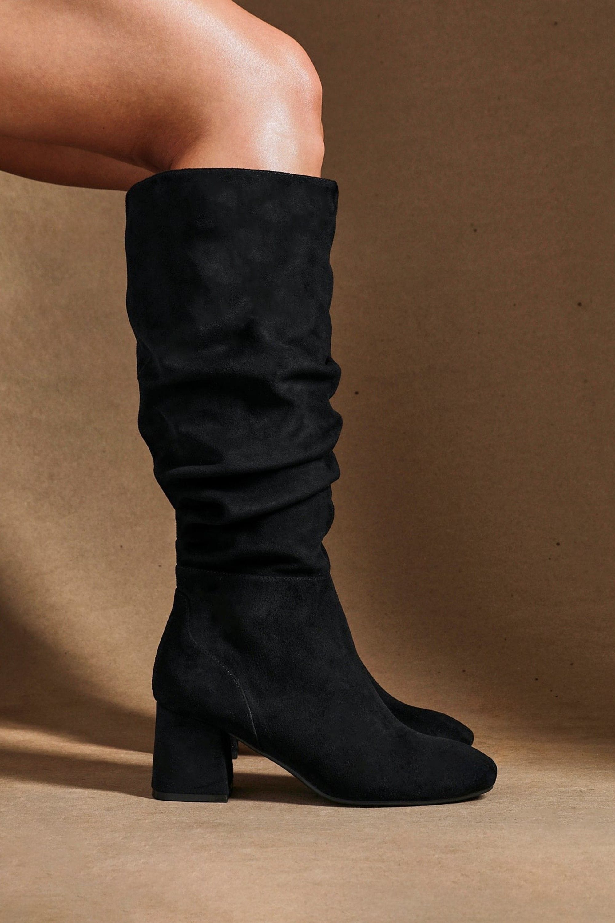 Linzi Inferno Wide Fit Black Faux Suede Ruched Long Heeled Boot image 2