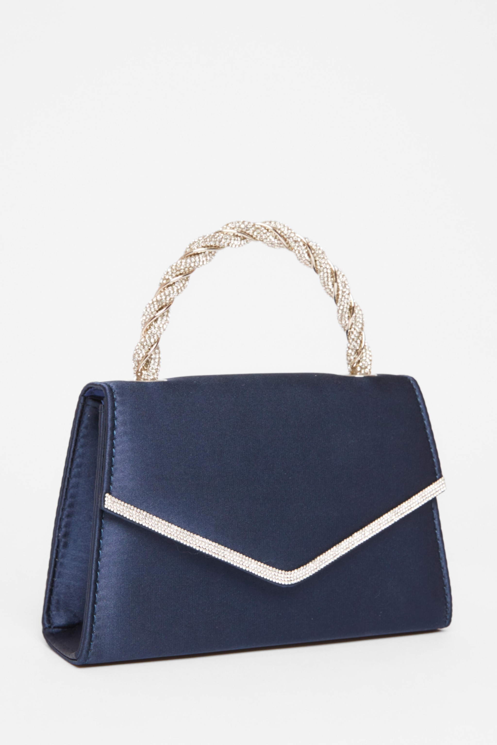 Quiz Navy Diamante Twisted Top Handle Bag image 1