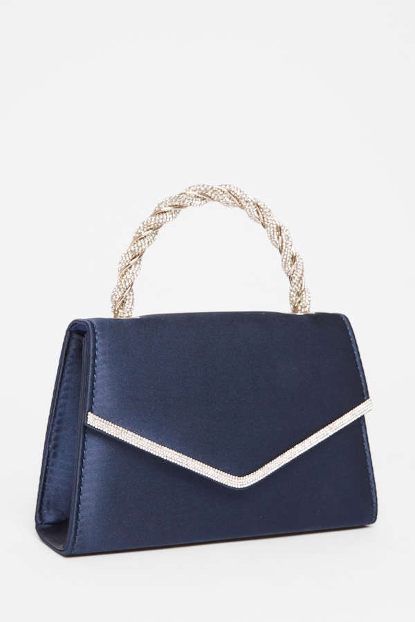 Quiz Navy Diamante Twisted Top Handle Bag