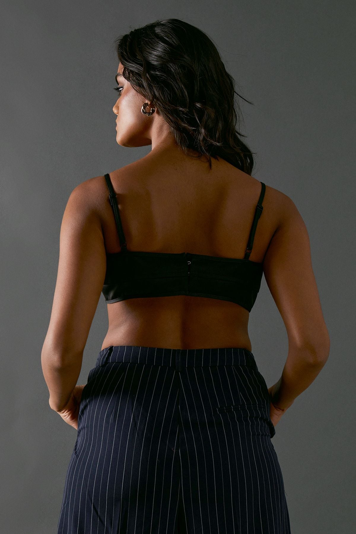 Warehouse Heavy Satin Strappy Seaming Bralette Black image 3