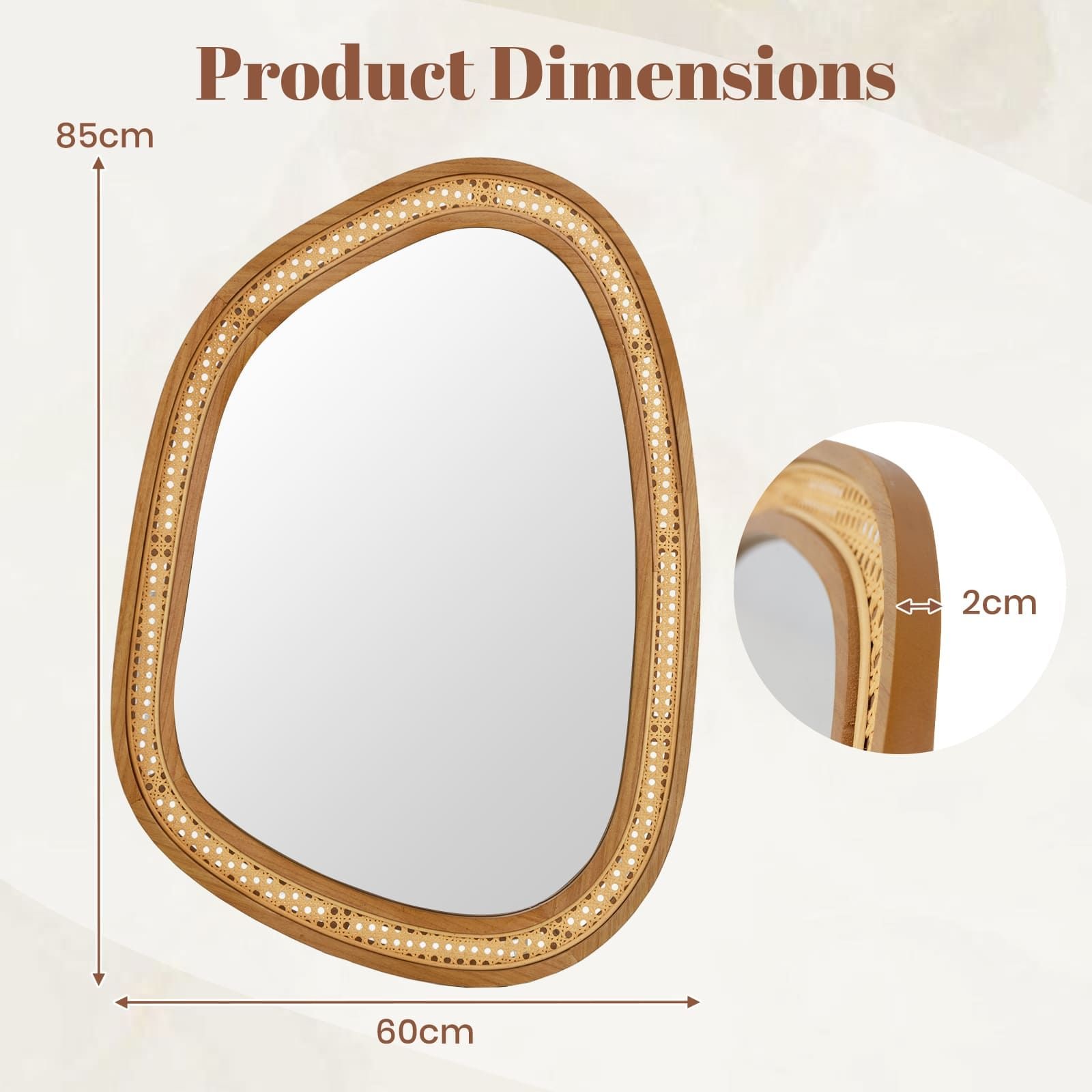 Gymax Irregular Wall Mirror PVC Rattan Decorative Vanity Mirror Boho Style image 2