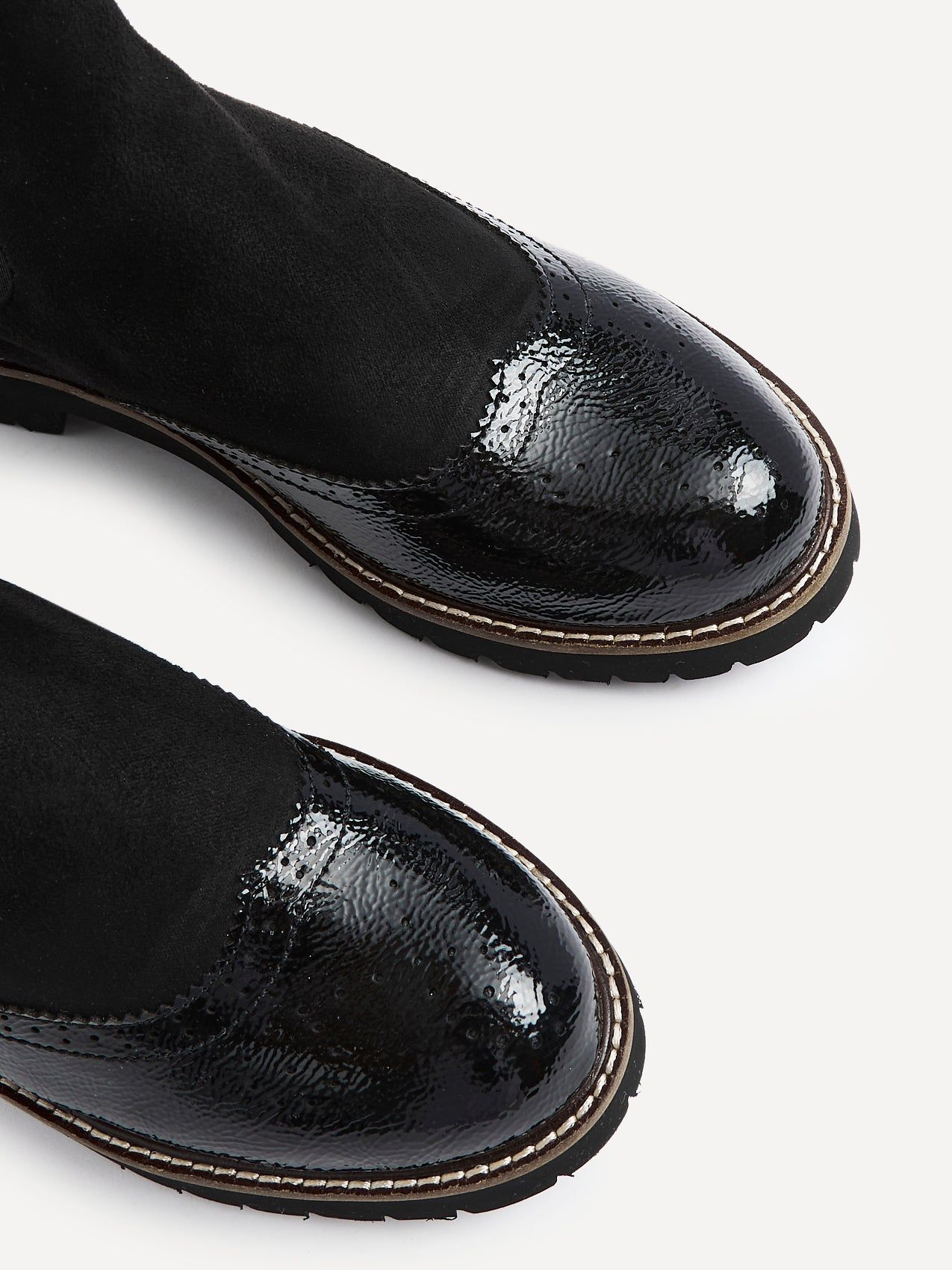 Linzi Cleo Black Patent & Suede Brogue Style Chelsea Boot image 4