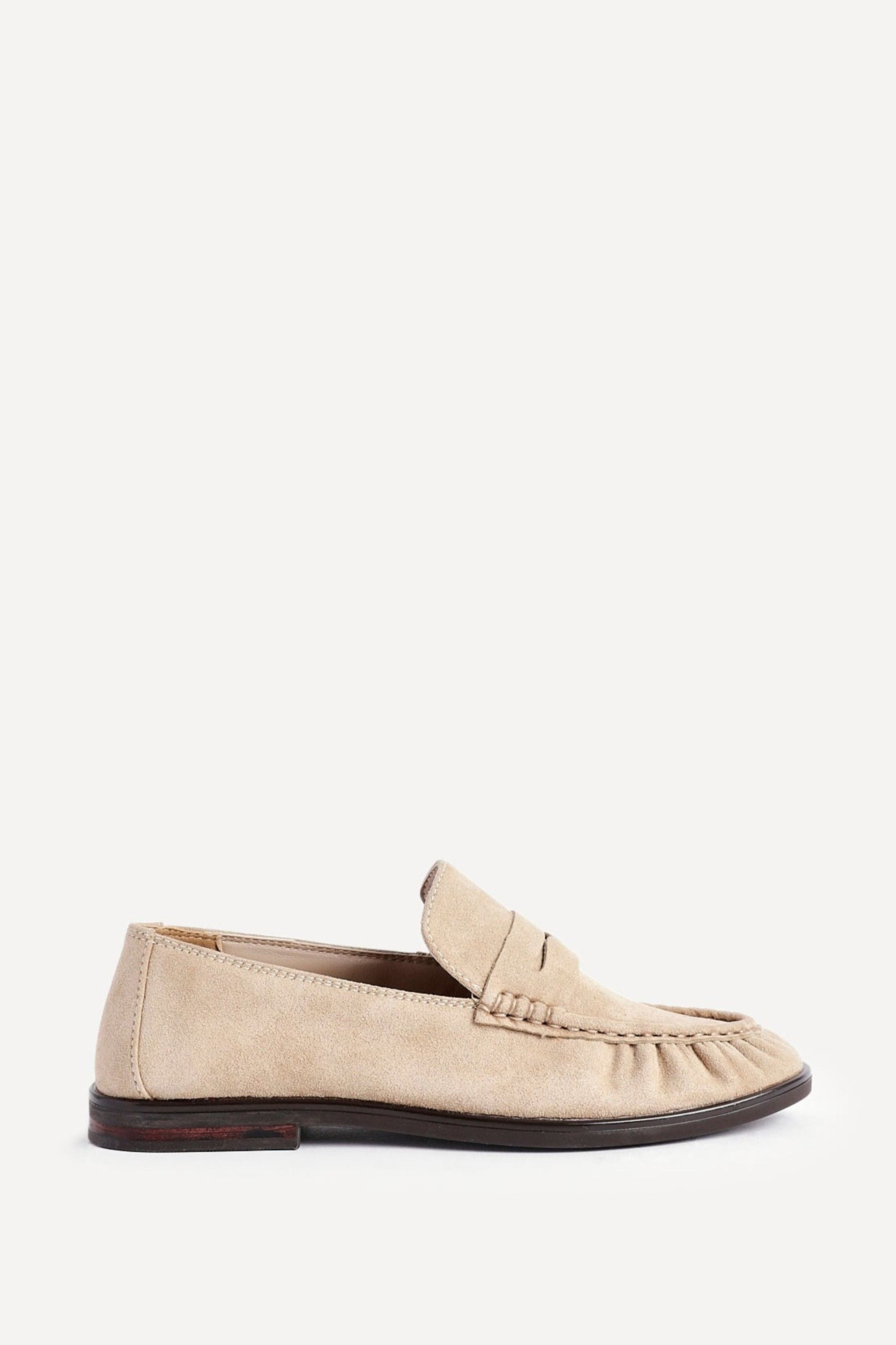 Linzi Belmont Beige Suede Leather Ruched Loafer image 1