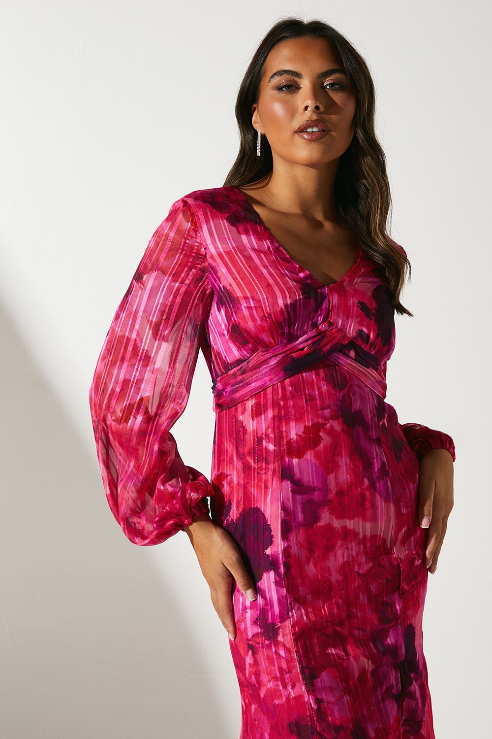 Coast Blouson Pleat Waist Burnout Midi Dress Pink image 2